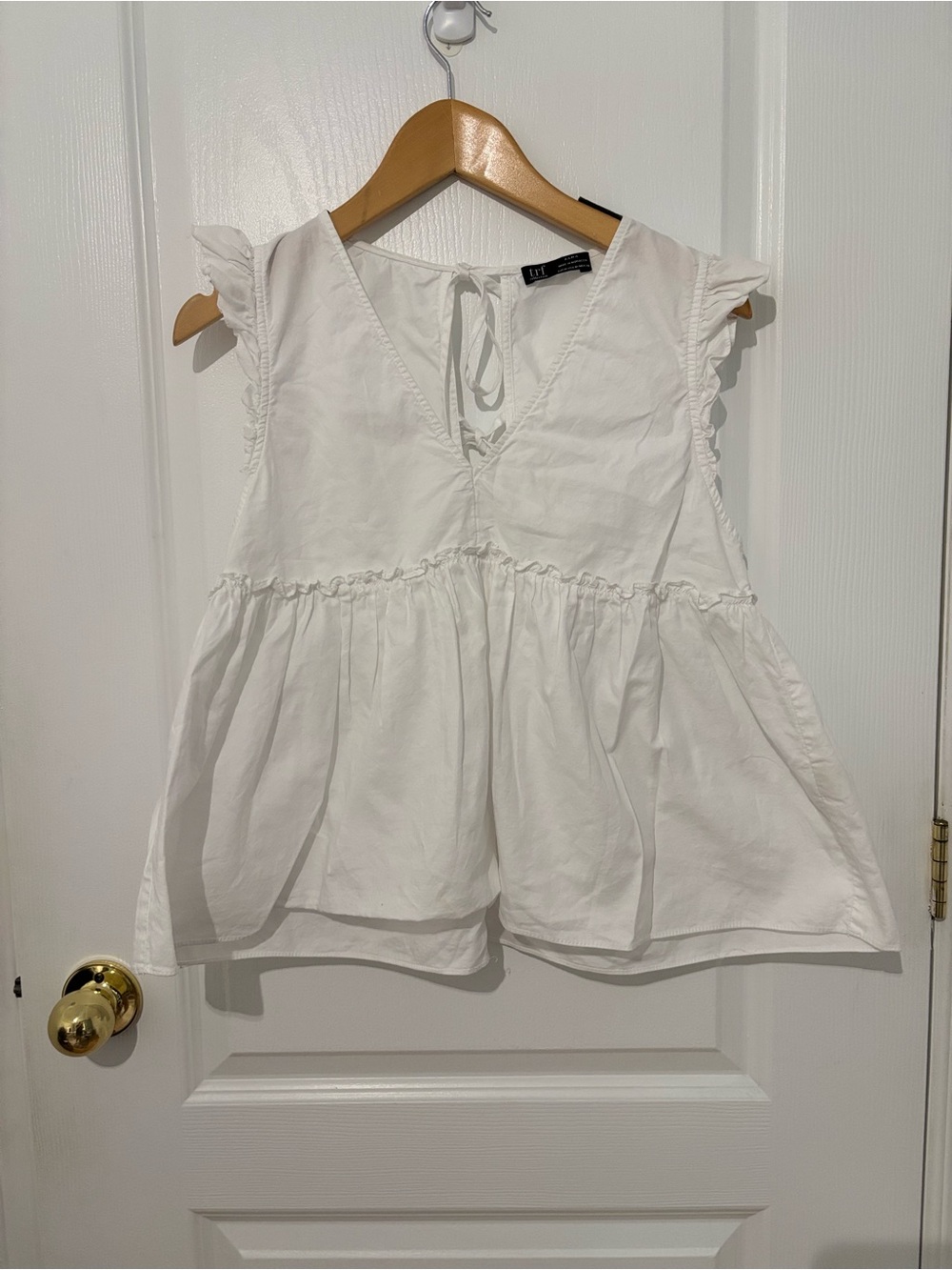 Zara TRF White Ruffle Babydoll Tie Back Top Size M #232